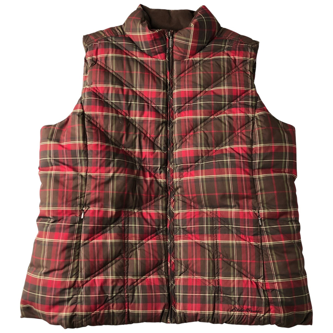 Eddie Bauer Tartan Check Goose Down Vest, Men's XL polyester red type Vintage Second Hand