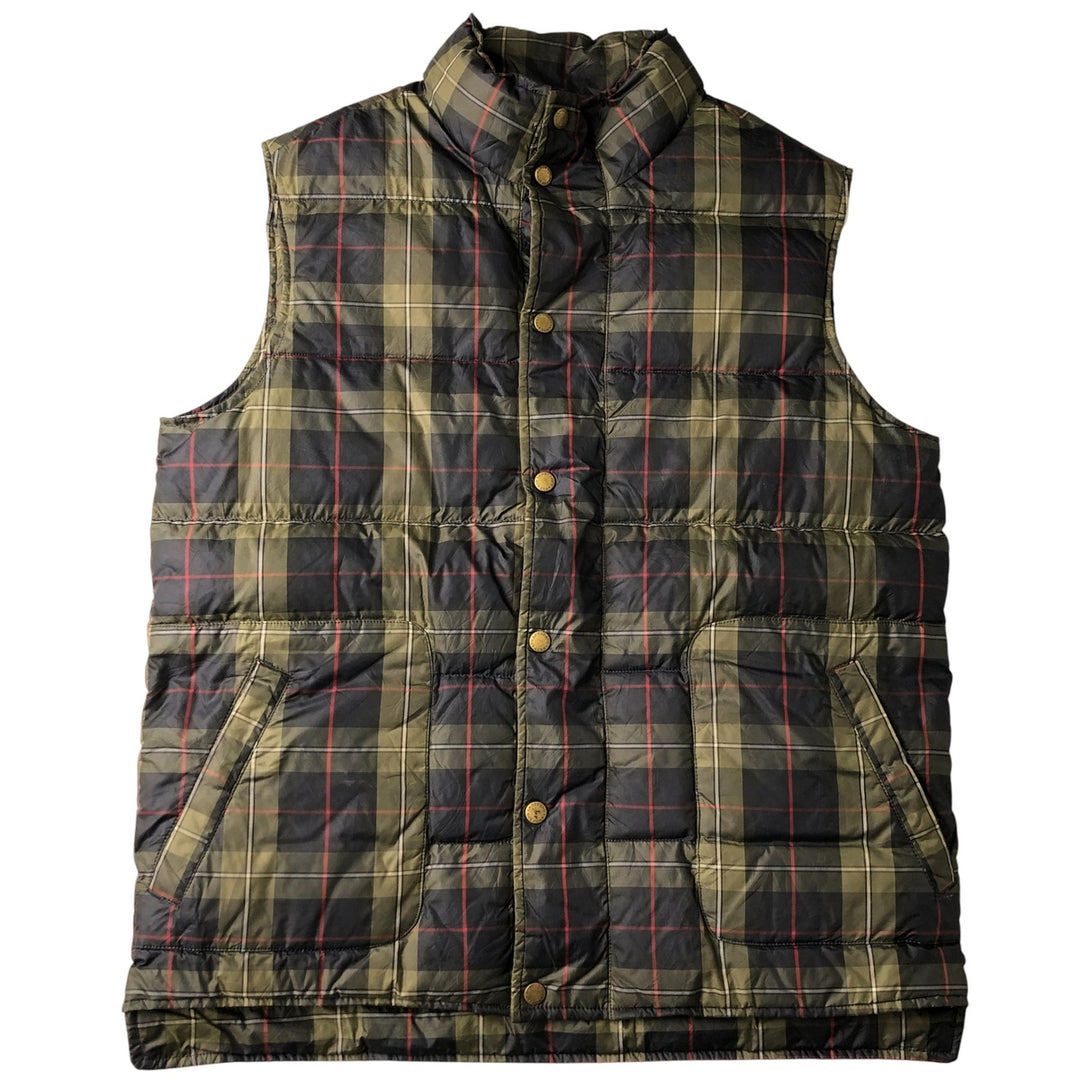 2000'S Lands' End Check Pattern Padded Down Vest, Men's Size Medium polyester navy blue type Vintage Second Hand