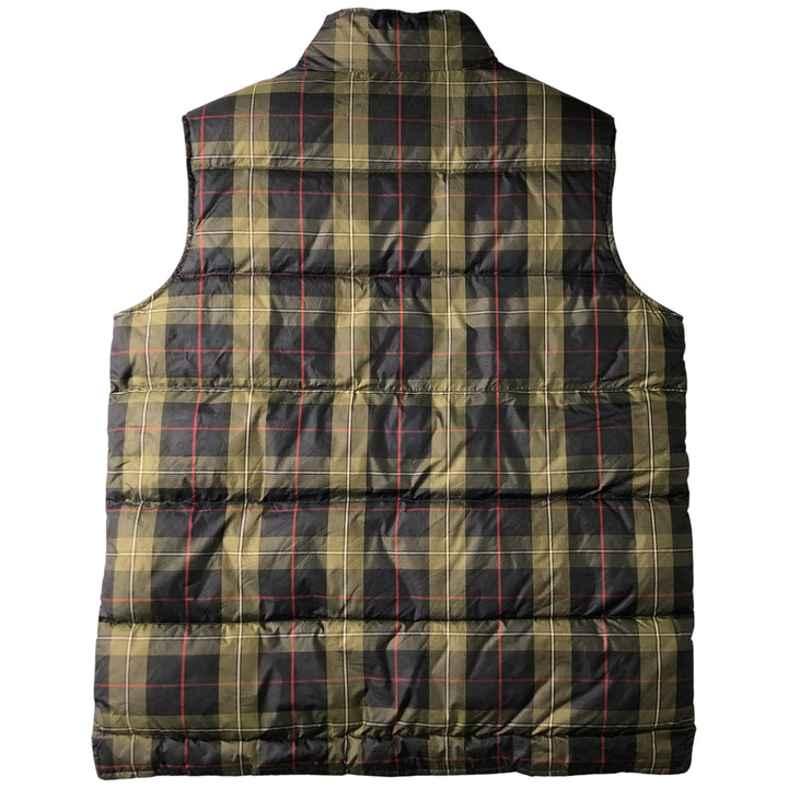 2000'S Lands' End Check Pattern Padded Down Vest, Men's Size Medium polyester navy blue type Vintage Second Hand