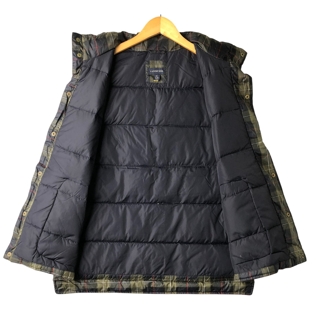 2000'S Lands' End Check Pattern Padded Down Vest, Men's Size Medium polyester navy blue type Vintage Second Hand