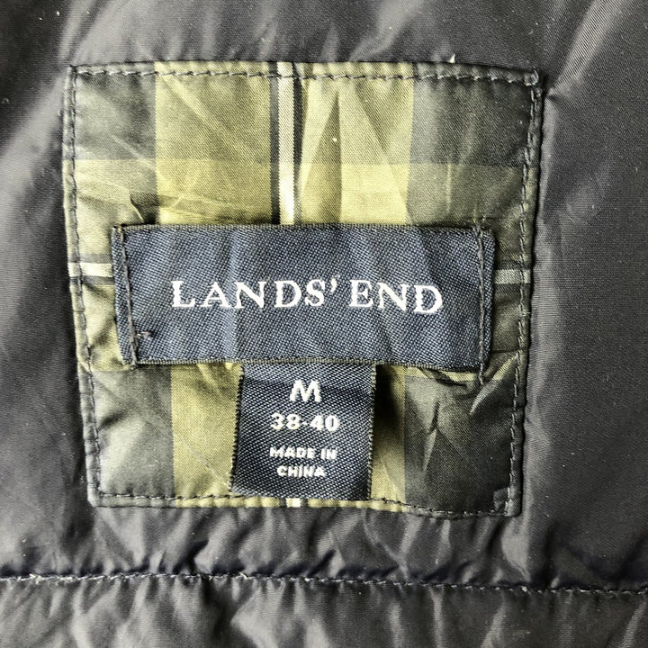 2000'S Lands' End Check Pattern Padded Down Vest, Men's Size Medium polyester navy blue type Vintage Second Hand