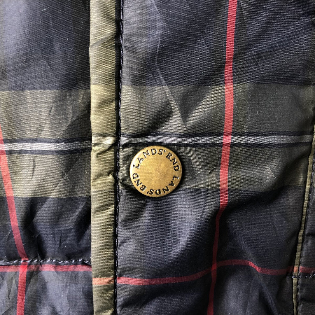 2000'S Lands' End Check Pattern Padded Down Vest, Men's Size Medium polyester navy blue type Vintage Second Hand