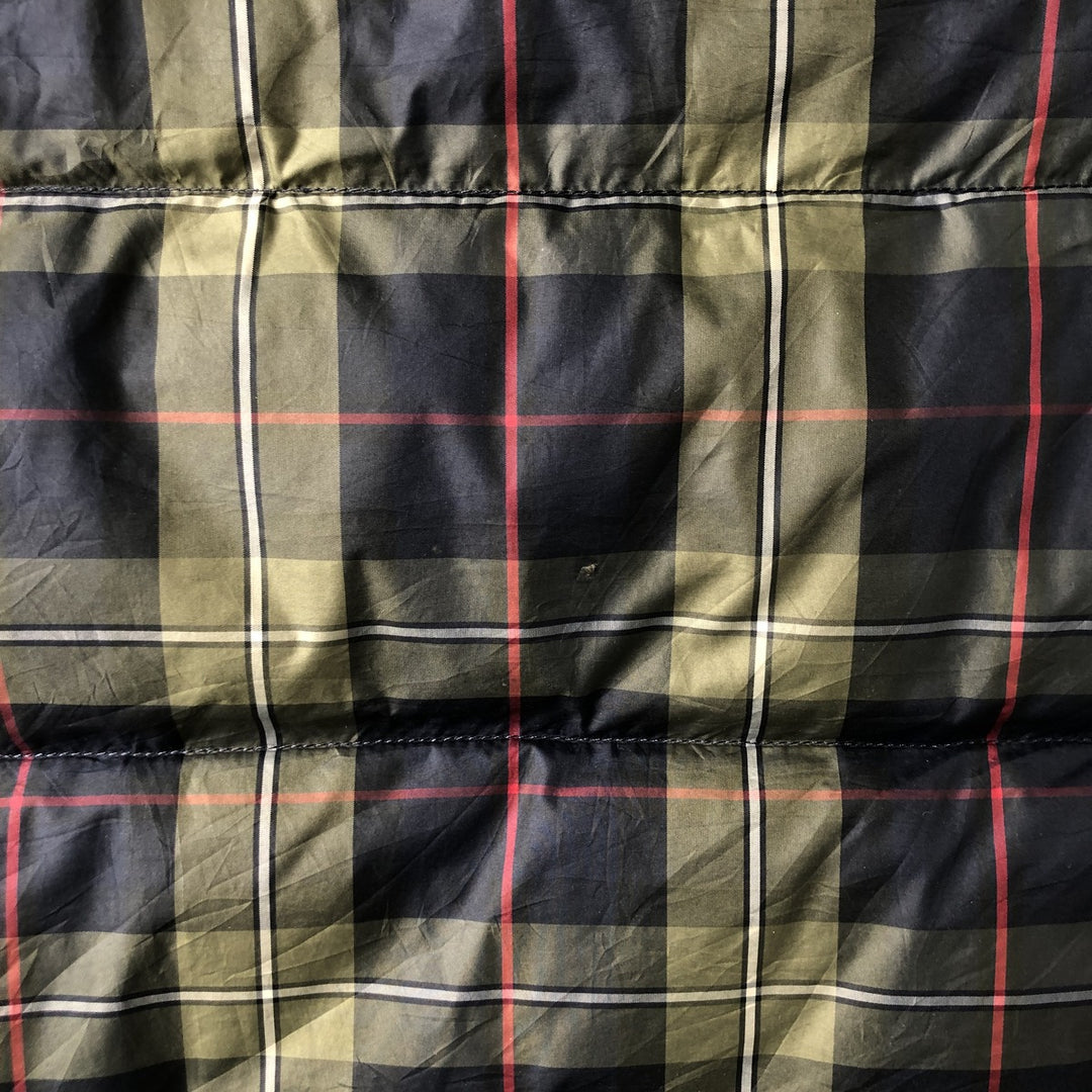 2000'S Lands' End Check Pattern Padded Down Vest, Men's Size Medium polyester navy blue type Vintage Second Hand