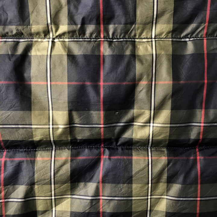 2000'S Lands' End Check Pattern Padded Down Vest, Men's Size Medium polyester navy blue type Vintage Second Hand