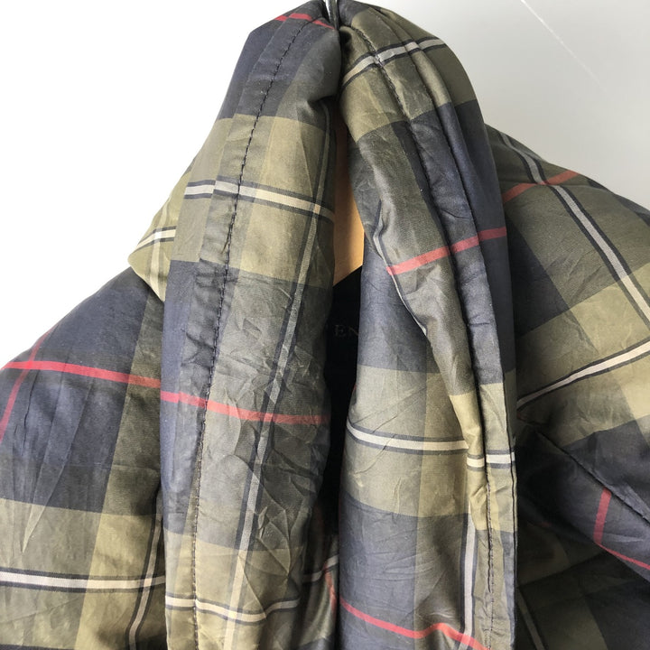 2000'S Lands' End Check Pattern Padded Down Vest, Men's Size Medium polyester navy blue type Vintage Second Hand