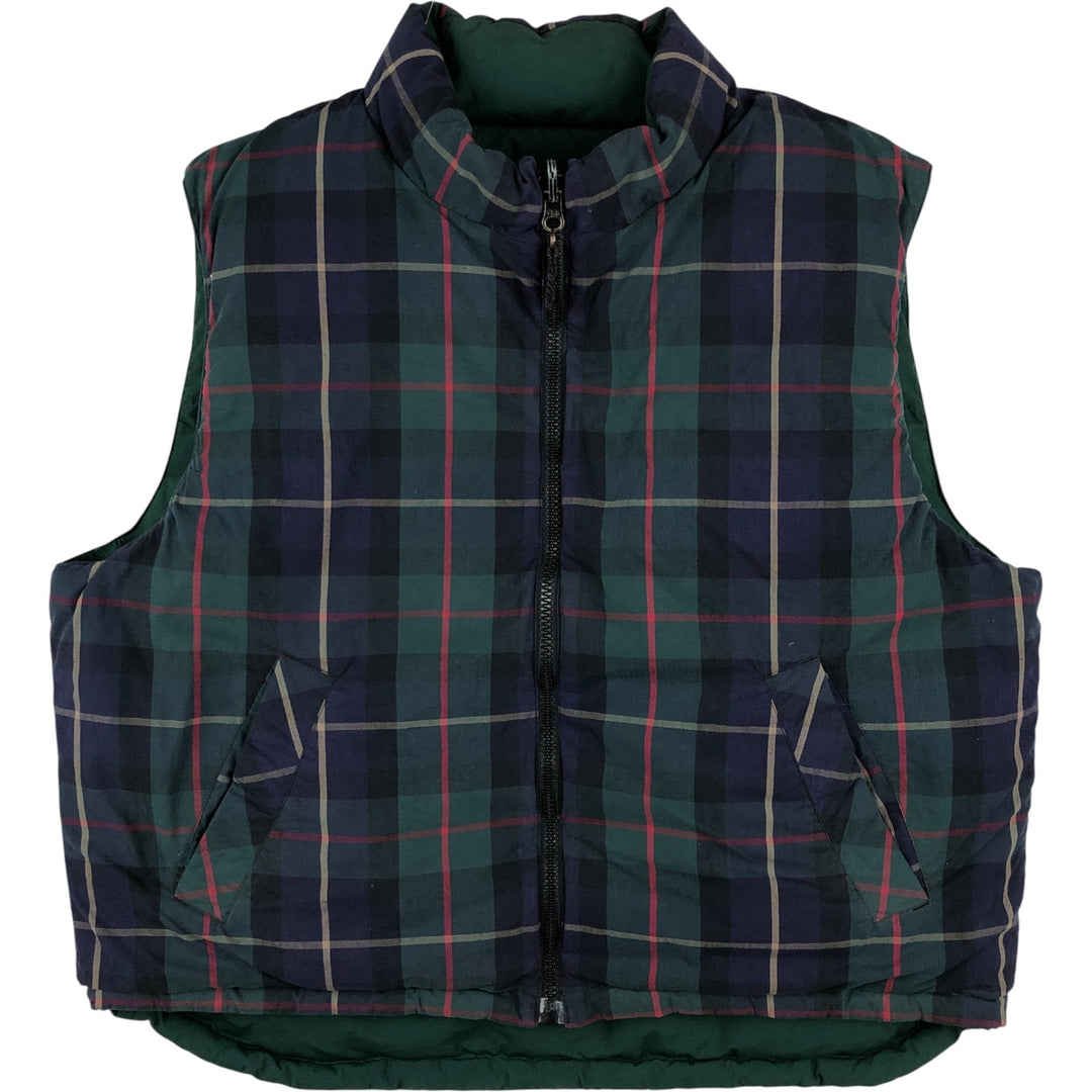 Vintage 1990'S Eddie Bauer Check Pattern Reversible Goose Down Vest, Men's Size Large polyester green type Vintage Second Hand