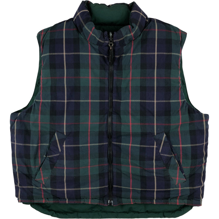 Vintage 1990'S Eddie Bauer Check Pattern Reversible Goose Down Vest, Men's Size Large polyester green type Vintage Second Hand