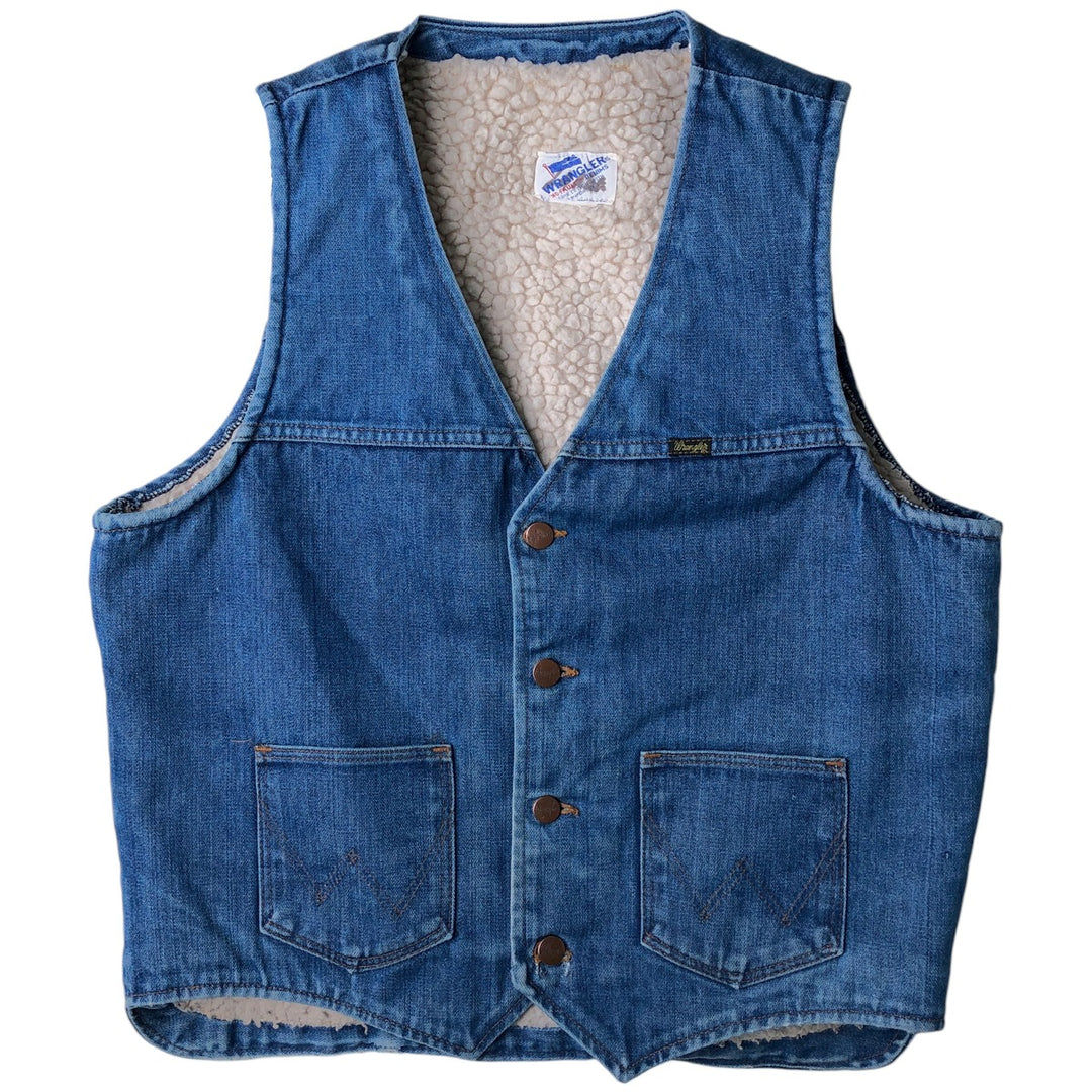Vintage 1980'S Wrangler NO-FAULT DENIMS denim vest, made in the USA, size M. cotton blue type Vintage Second Hand