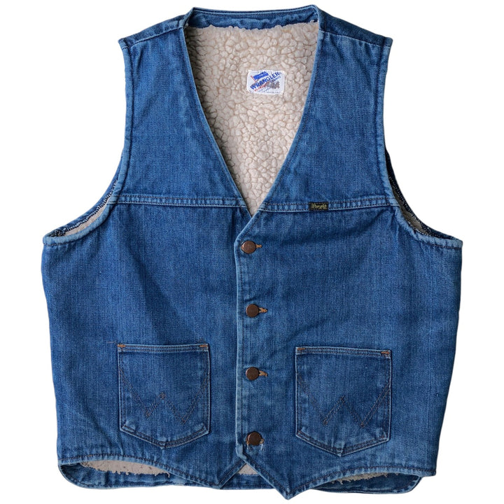 Vintage 1980'S Wrangler NO-FAULT DENIMS denim vest, made in the USA, size M. cotton blue type Vintage Second Hand