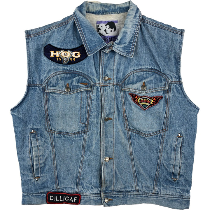 90'S TODAYS NEWS Custom Denim Vest, Men's Size L, Vintage cotton blue type Vintage Second Hand