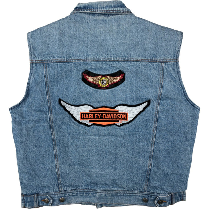 90'S TODAYS NEWS Custom Denim Vest, Men's Size L, Vintage cotton blue type Vintage Second Hand