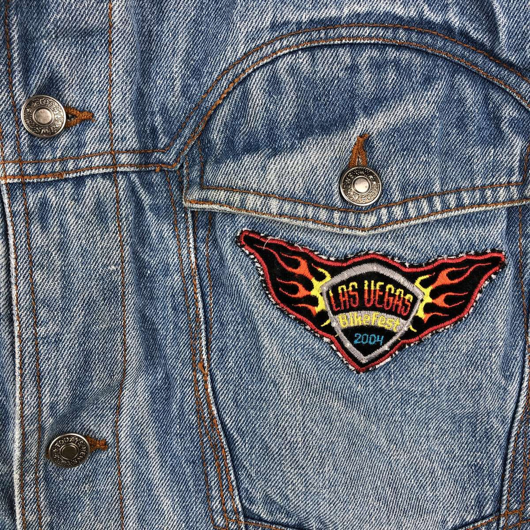 90'S TODAYS NEWS Custom Denim Vest, Men's Size L, Vintage cotton blue type Vintage Second Hand