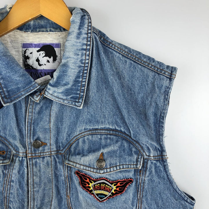 90'S TODAYS NEWS Custom Denim Vest, Men's Size L, Vintage cotton blue type Vintage Second Hand