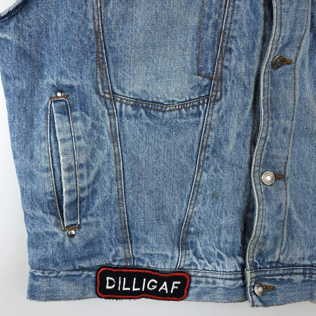90'S TODAYS NEWS Custom Denim Vest, Men's Size L, Vintage cotton blue type Vintage Second Hand