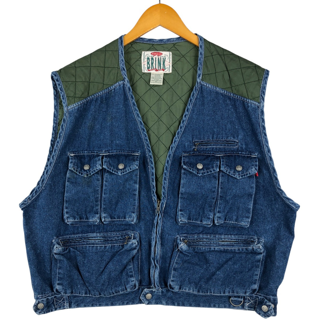 90'S ON THE BRINK Quilted Denim Fishing Vest, Men's Size XL, Vintage cotton blue type Vintage Second Hand