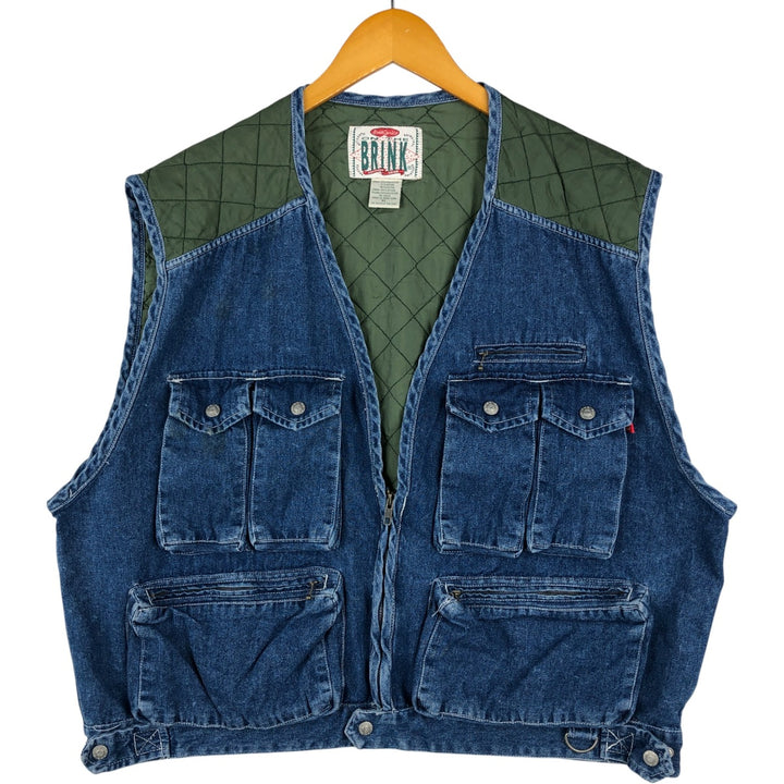 90'S ON THE BRINK Quilted Denim Fishing Vest, Men's Size XL, Vintage cotton blue type Vintage Second Hand