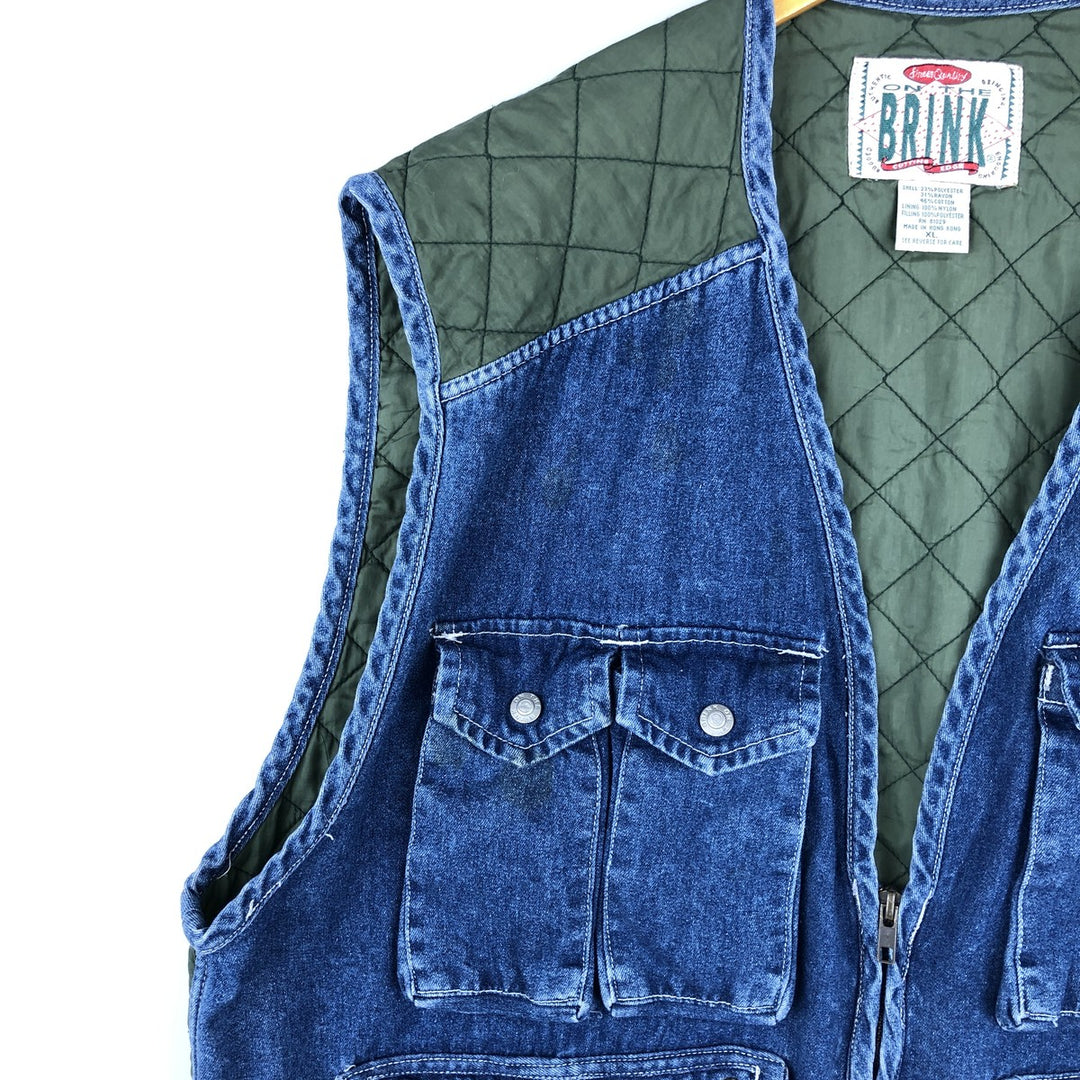 90'S ON THE BRINK Quilted Denim Fishing Vest, Men's Size XL, Vintage cotton blue type Vintage Second Hand