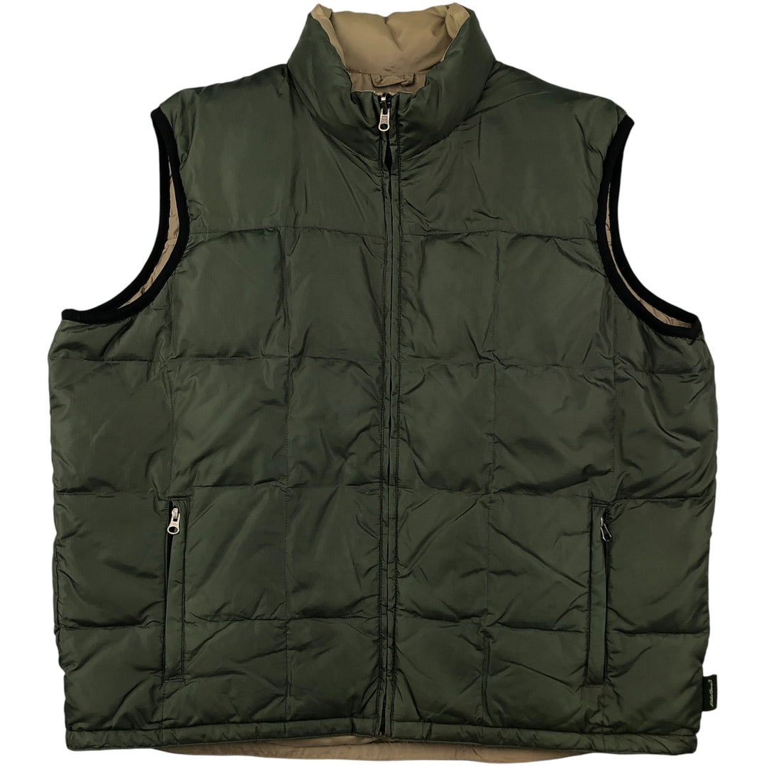 Eddie Bauer Reversible Ripstop Goose Down Vest, Men's XL Nylon Khaki type Vintage Second Hand