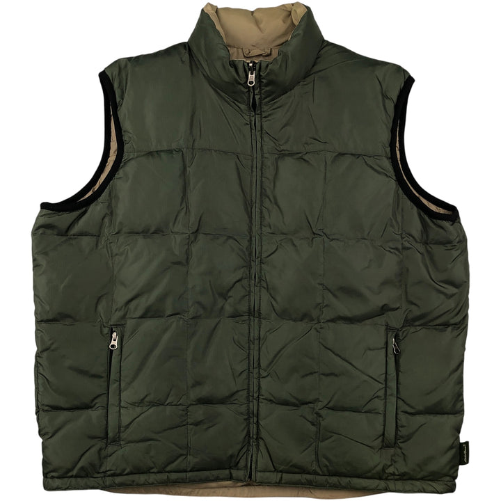 Eddie Bauer Reversible Ripstop Goose Down Vest, Men's XL Nylon Khaki type Vintage Second Hand