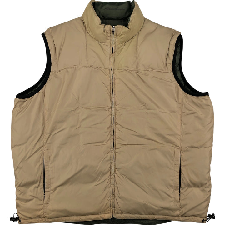 Eddie Bauer Reversible Ripstop Goose Down Vest, Men's XL Nylon Khaki type Vintage Second Hand
