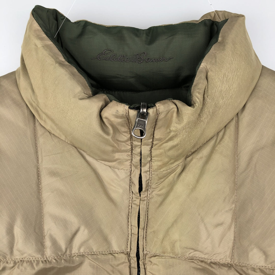Eddie Bauer Reversible Ripstop Goose Down Vest, Men's XL Nylon Khaki type Vintage Second Hand