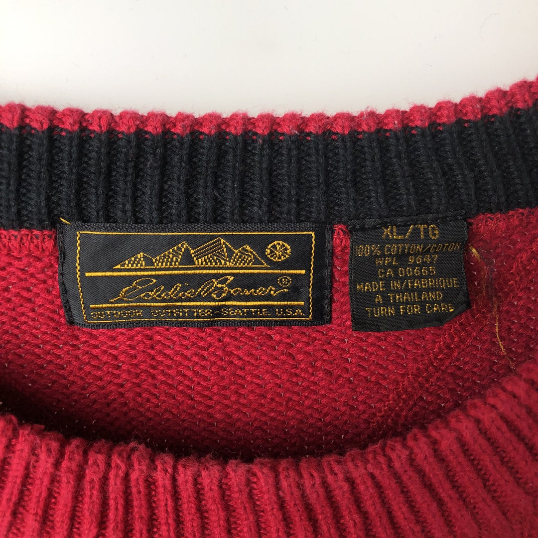 Vintage 80s-90'S Eddie Bauer cotton knit sweater, Made in USA, Men's XL cotton red type Vintage Second Hand