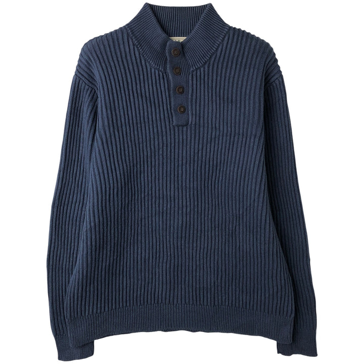 90s-00'S LLBean Ribbed Cotton Knit Half-Button Sweater, Men's Size XL, Vintage cotton navy blue type Vintage Second Hand