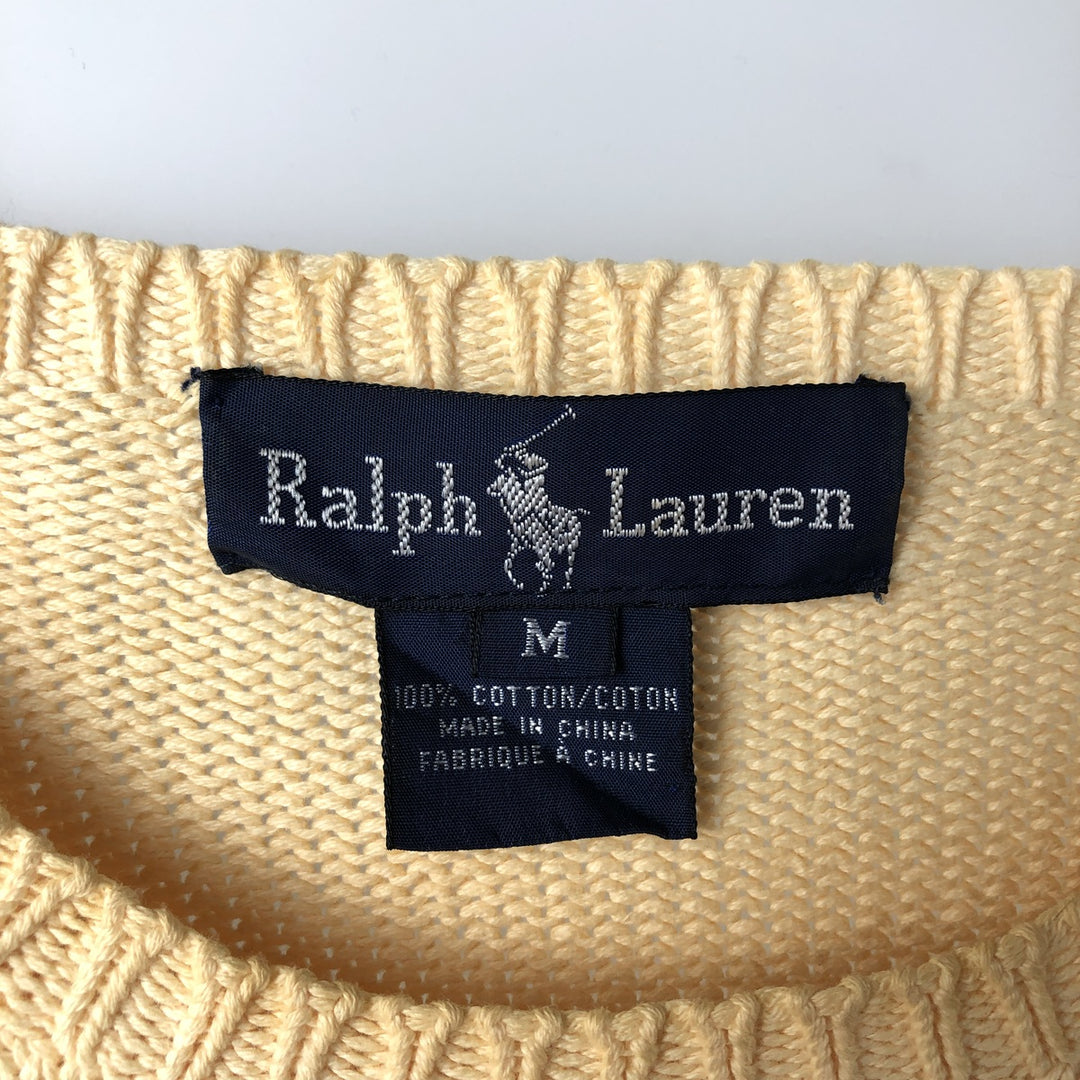 Ralph Lauren cotton knit sweater, size M, men's cotton yellow type Vintage Second Hand
