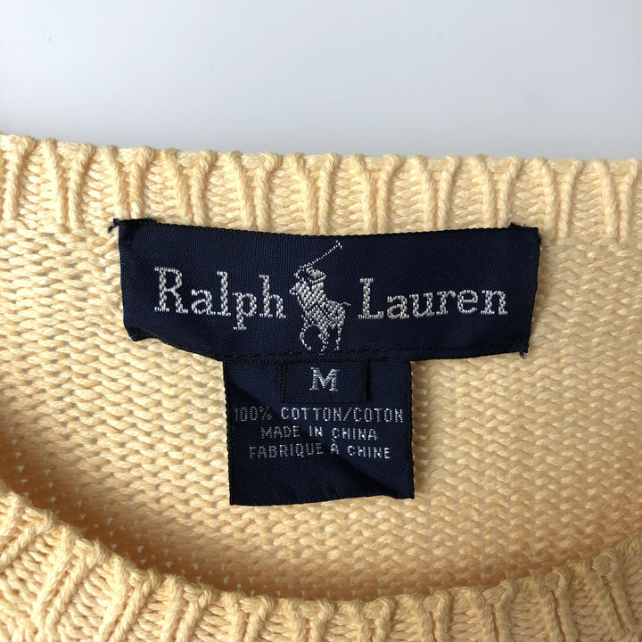 Ralph Lauren cotton knit sweater, size M, men's cotton yellow type Vintage Second Hand