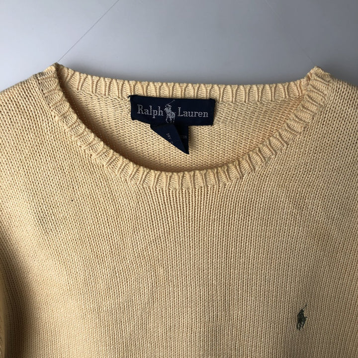 Ralph Lauren cotton knit sweater, size M, men's cotton yellow type Vintage Second Hand