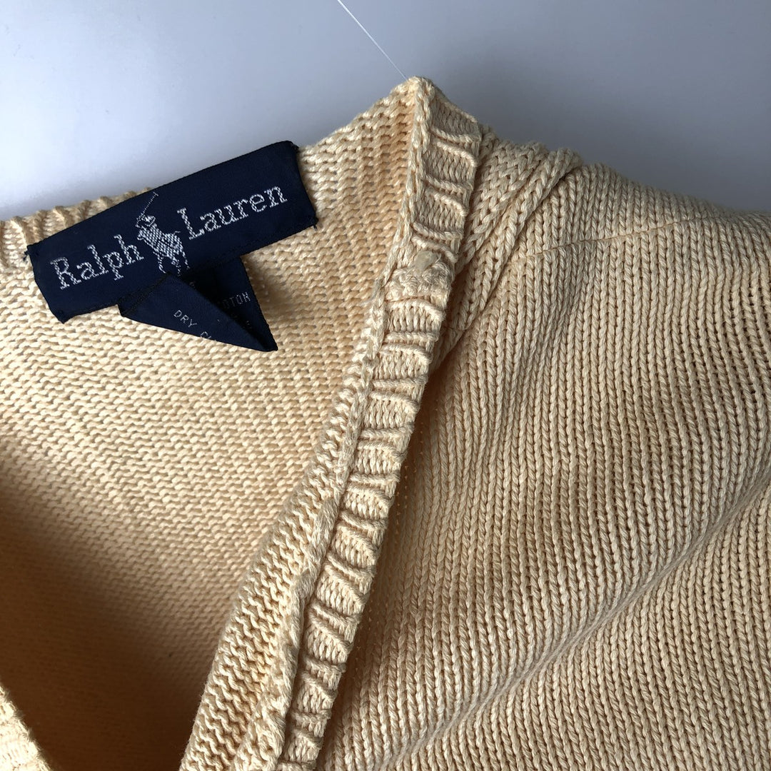 Ralph Lauren cotton knit sweater, size M, men's cotton yellow type Vintage Second Hand