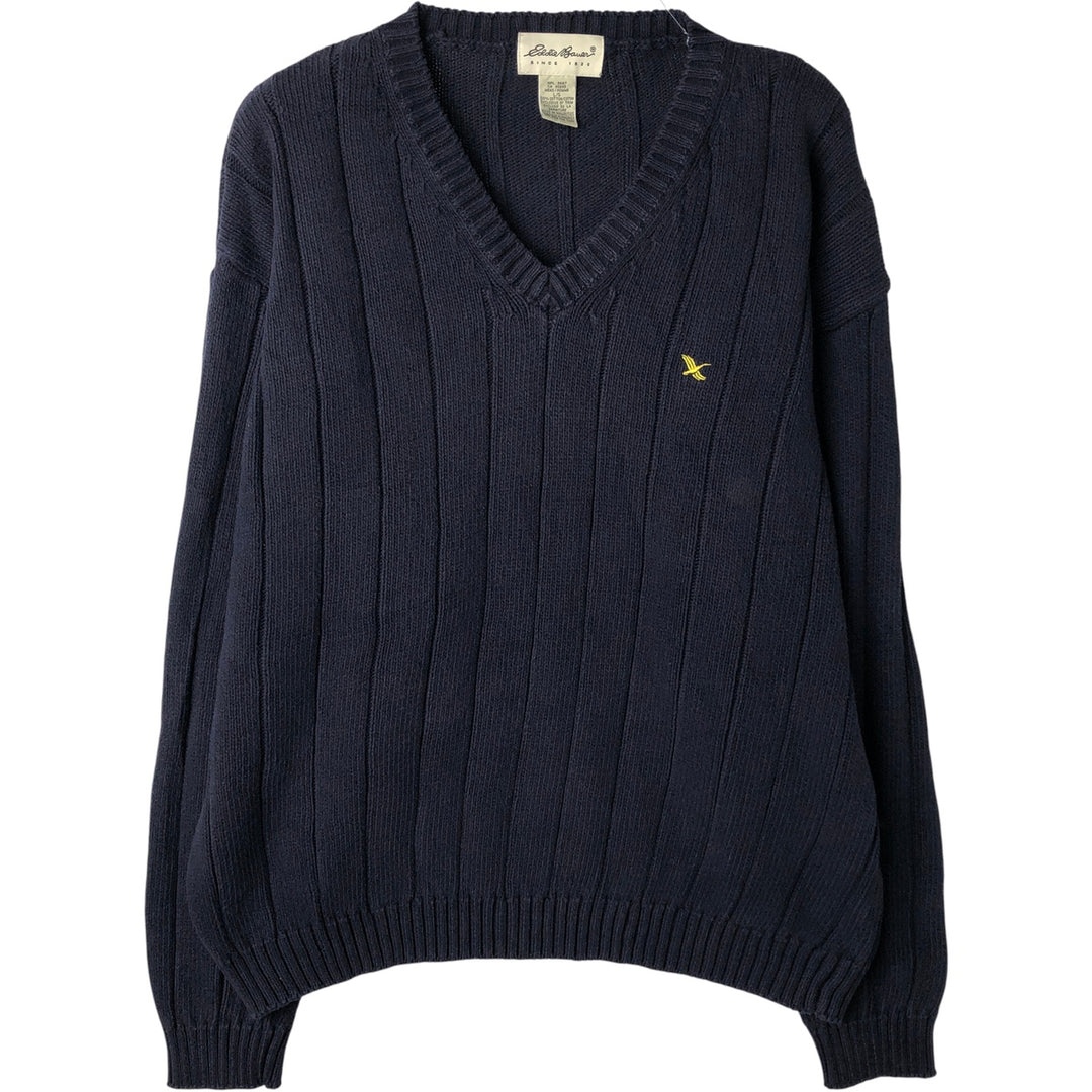 Eddie Bauer V-neck cotton knit sweater, men's size L cotton navy blue type Vintage Second Hand
