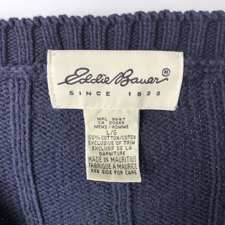 Eddie Bauer V-neck cotton knit sweater, men's size L cotton navy blue type Vintage Second Hand