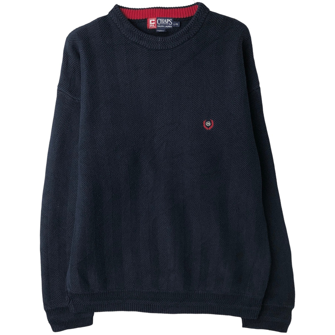 Ralph Lauren CHAPS Herringbone Cotton Knit Sweater, Men's Size L cotton navy blue type Vintage Second Hand