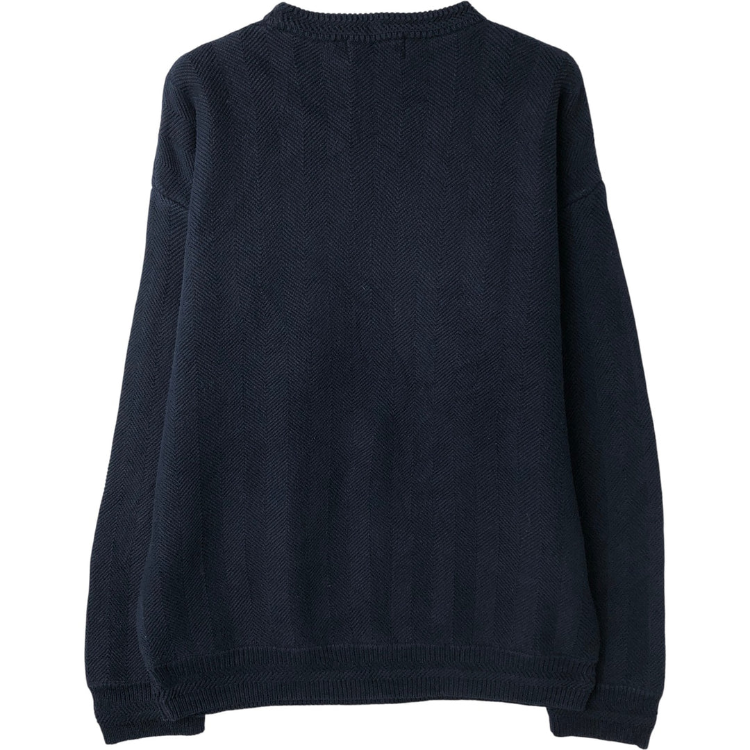 Ralph Lauren CHAPS Herringbone Cotton Knit Sweater, Men's Size L cotton navy blue type Vintage Second Hand