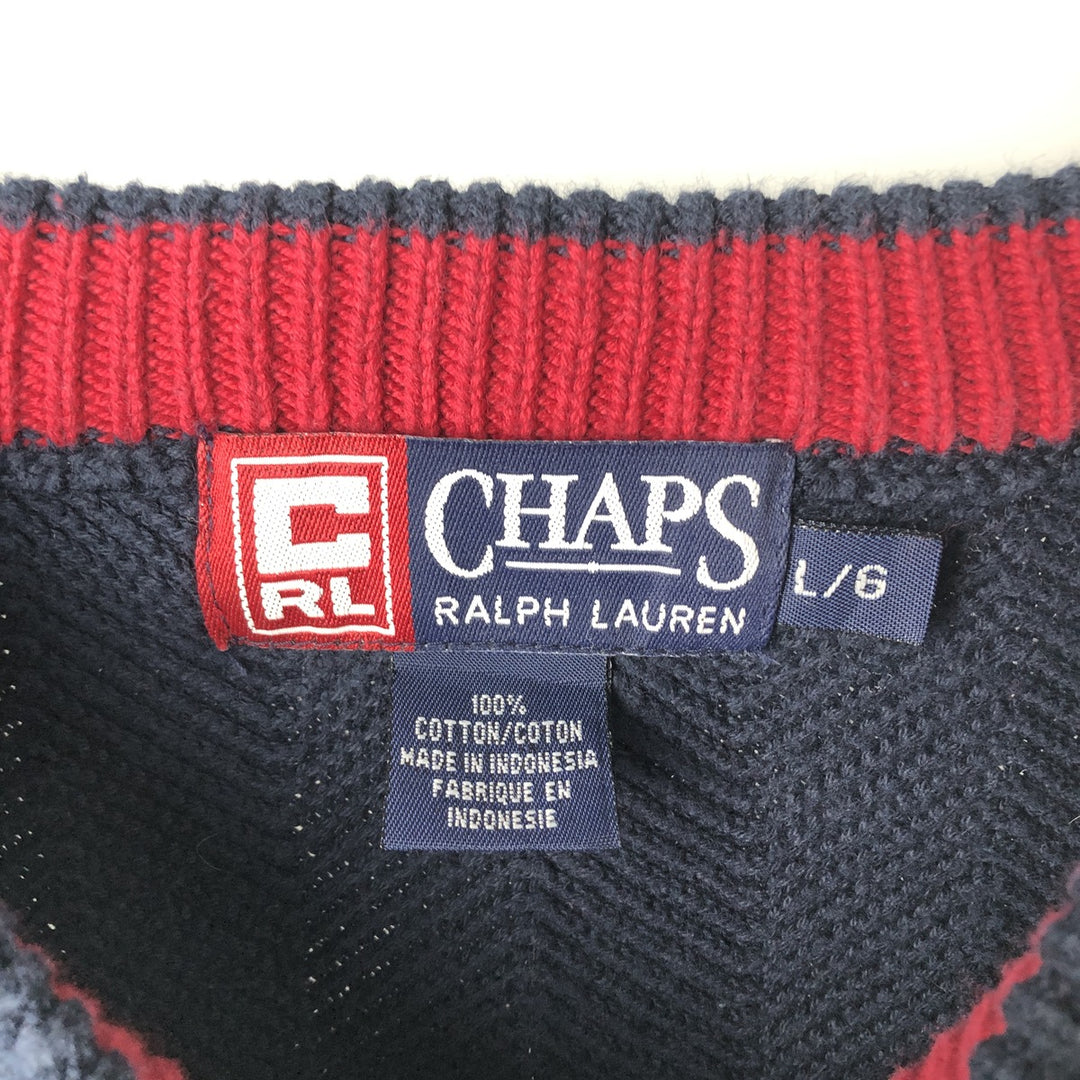 Ralph Lauren CHAPS Herringbone Cotton Knit Sweater, Men's Size L cotton navy blue type Vintage Second Hand