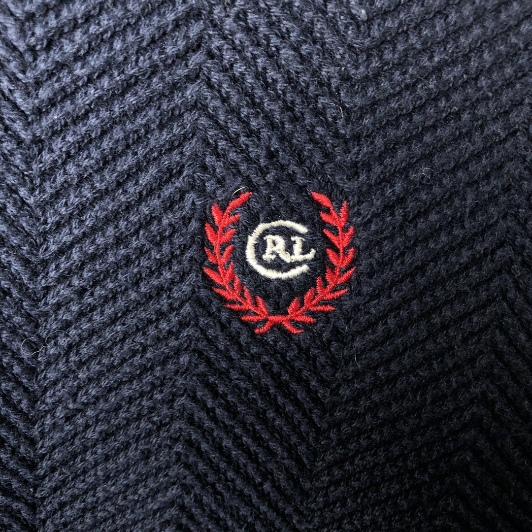 Ralph Lauren CHAPS Herringbone Cotton Knit Sweater, Men's Size L cotton navy blue type Vintage Second Hand