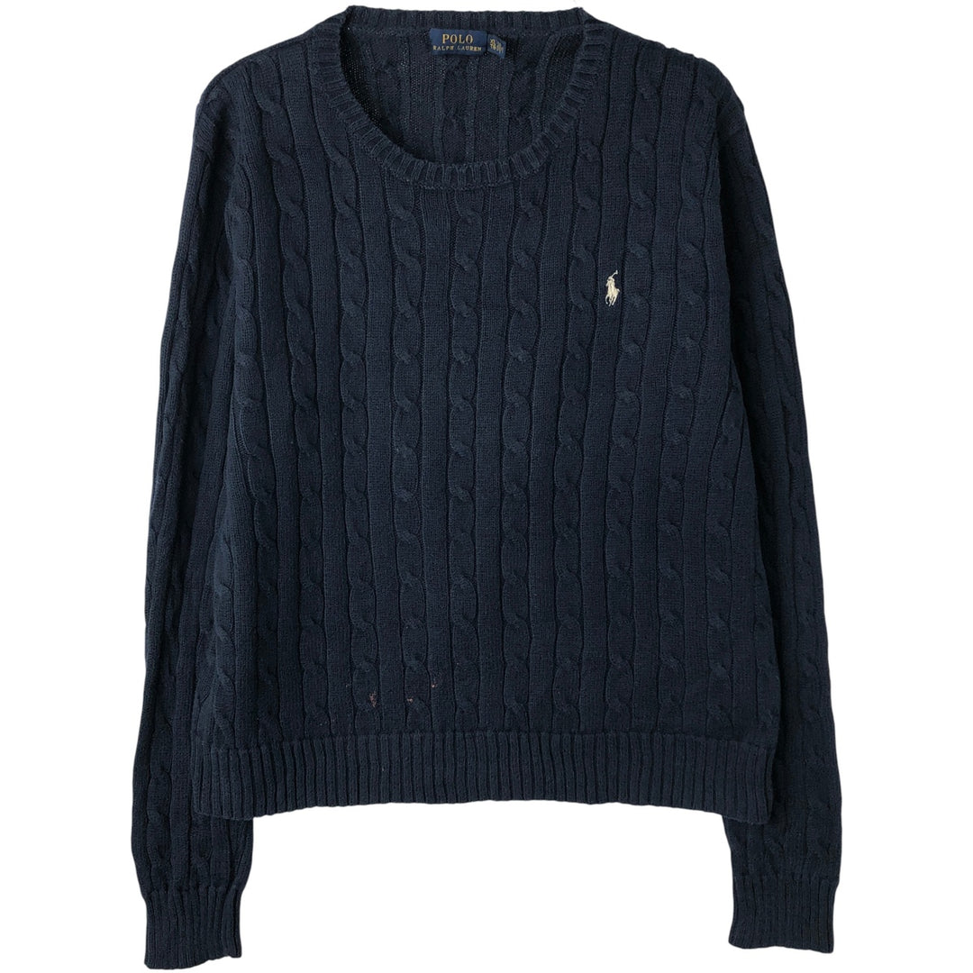 Ralph Lauren POLO RALPH LAUREN Cable knit cotton sweater Men's XL size cotton navy blue type Vintage Second Hand