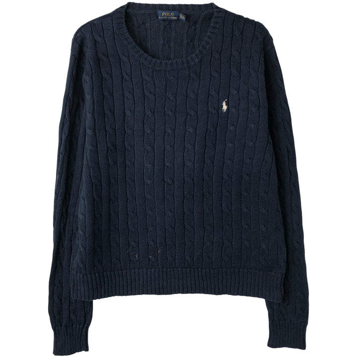 Ralph Lauren POLO RALPH LAUREN Cable knit cotton sweater Men's XL size cotton navy blue type Vintage Second Hand
