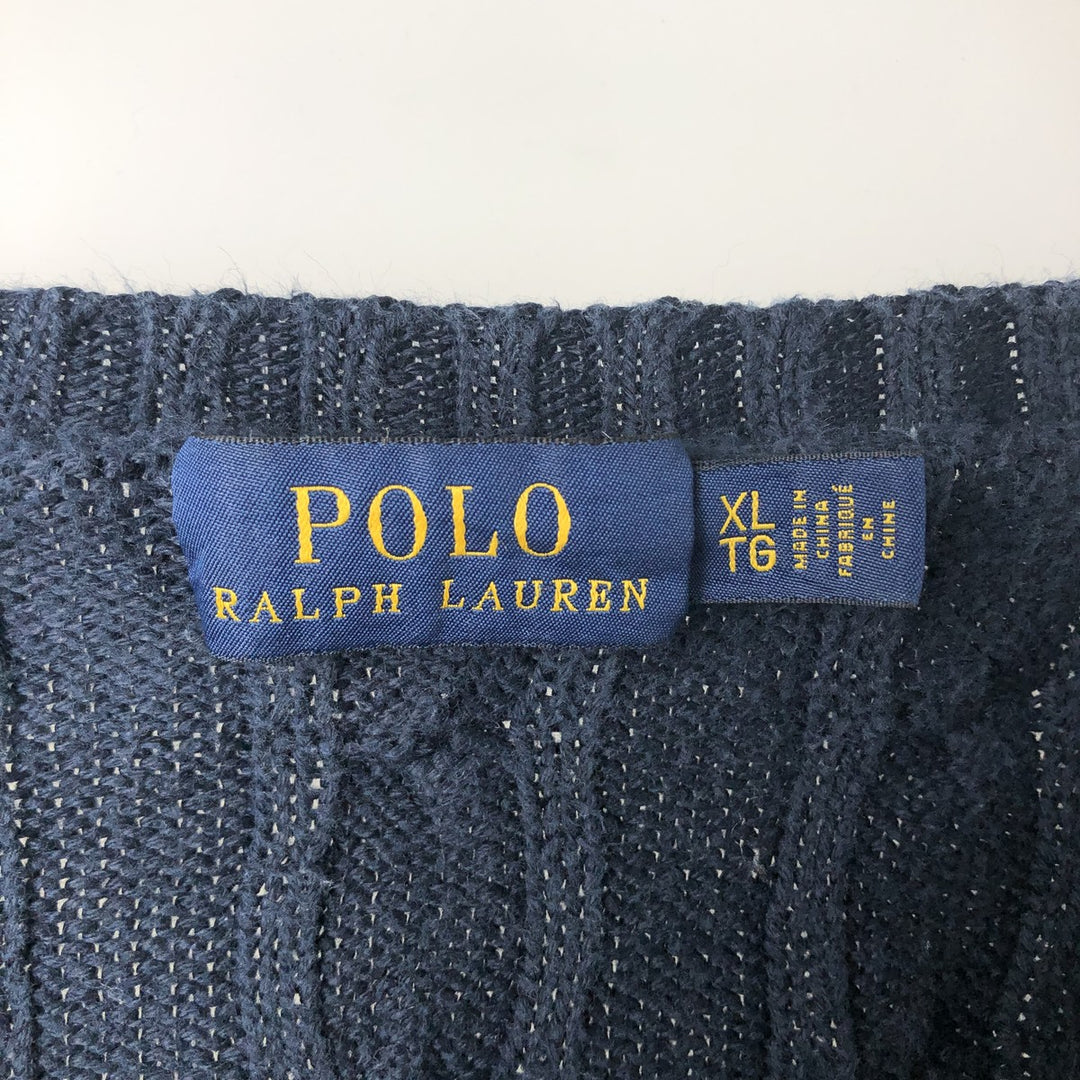 Ralph Lauren POLO RALPH LAUREN Cable knit cotton sweater Men's XL size cotton navy blue type Vintage Second Hand