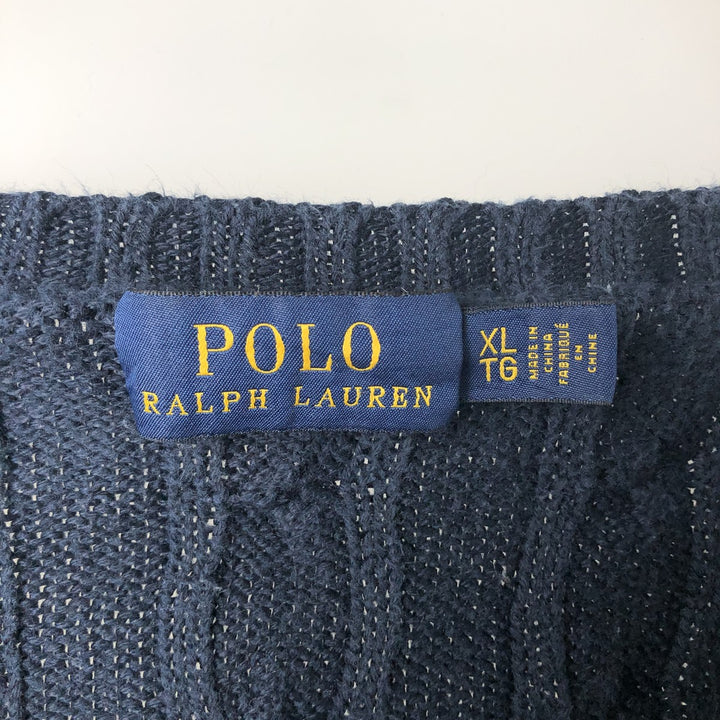 Ralph Lauren POLO RALPH LAUREN Cable knit cotton sweater Men's XL size cotton navy blue type Vintage Second Hand