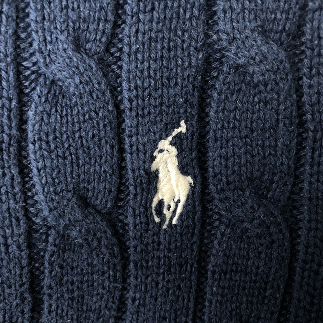 Ralph Lauren POLO RALPH LAUREN Cable knit cotton sweater Men's XL size cotton navy blue type Vintage Second Hand