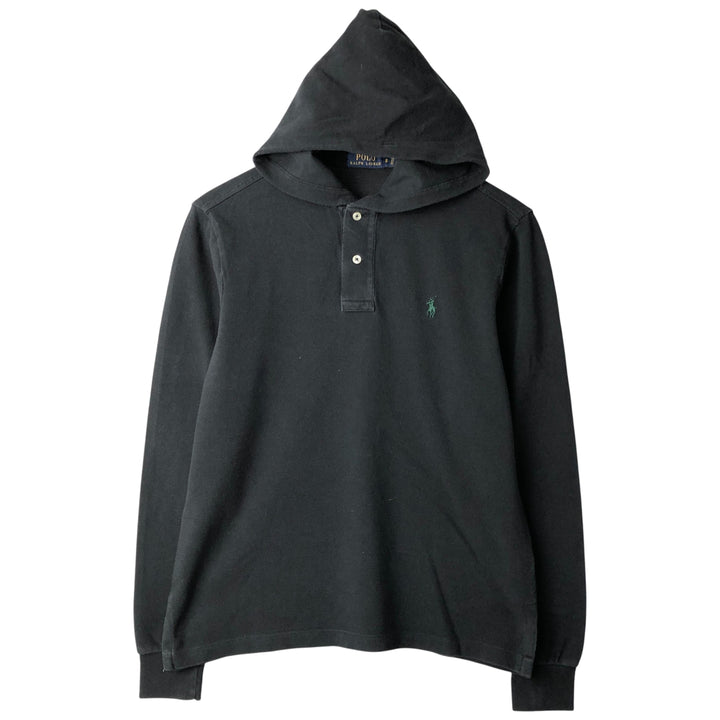 Ralph Lauren POLO RALPH LAUREN hooded long-sleeved polo shirt, men's size S cotton black type Vintage Second Hand