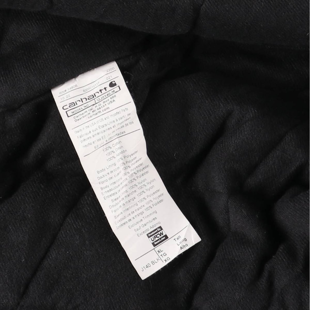 Carhartt Active Jacket, Loose Fit, Padded Duck Full-Zip Hoodie, Made in USA, Men's XL cotton black type Vintage Second Hand