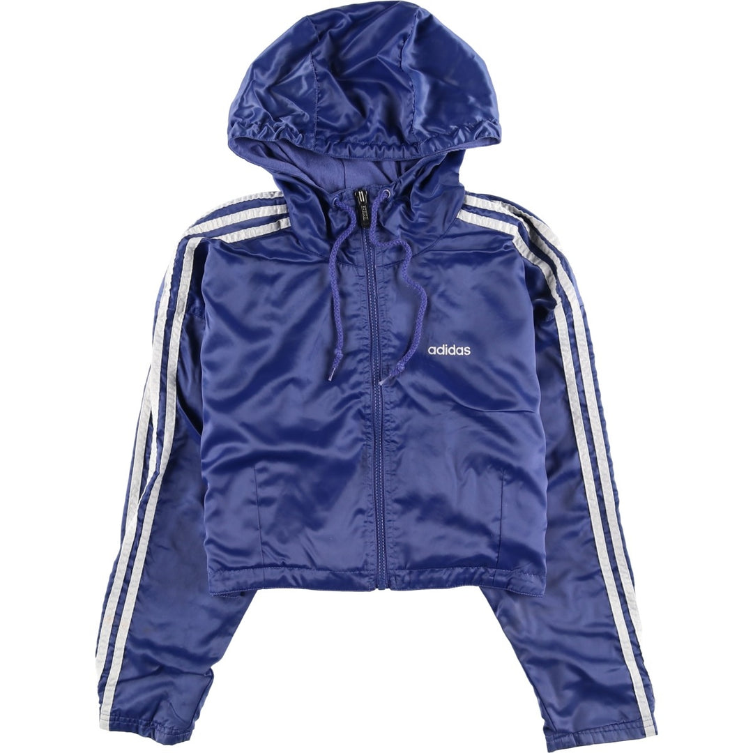 80s-90'S adidas Trefoil logo cropped nylon hoodie, women's size M polyamide blue type Vintage Second Hand
