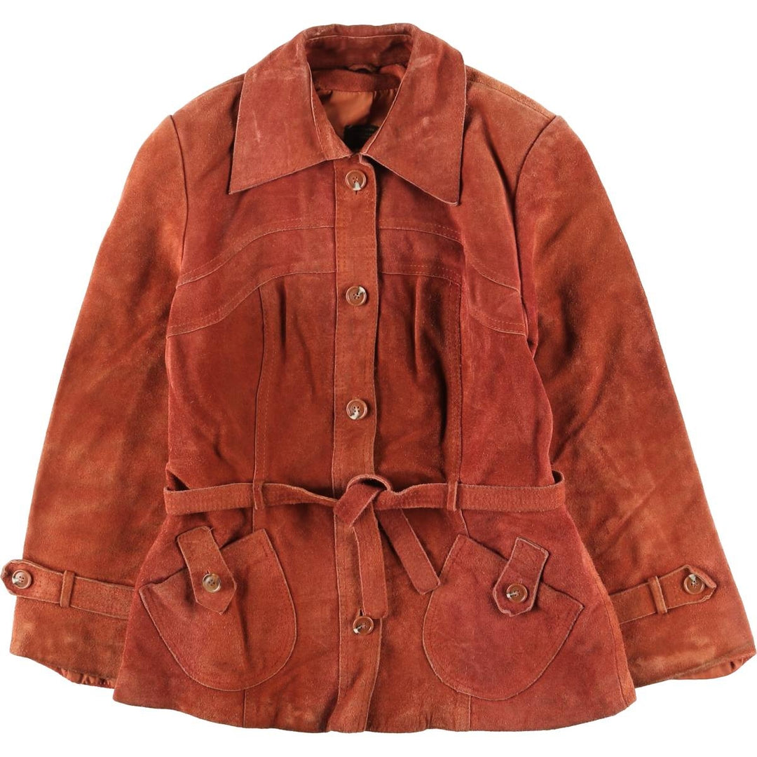 Suede leather jacket, women's size S Genuine suede leather orange type Vintage Second Hand