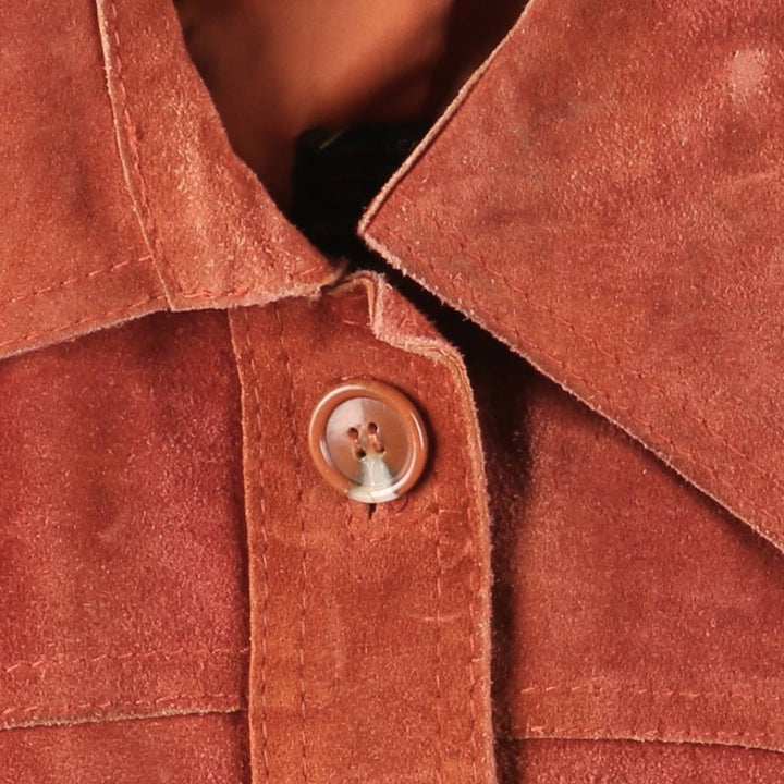 Suede leather jacket, women's size S Genuine suede leather orange type Vintage Second Hand