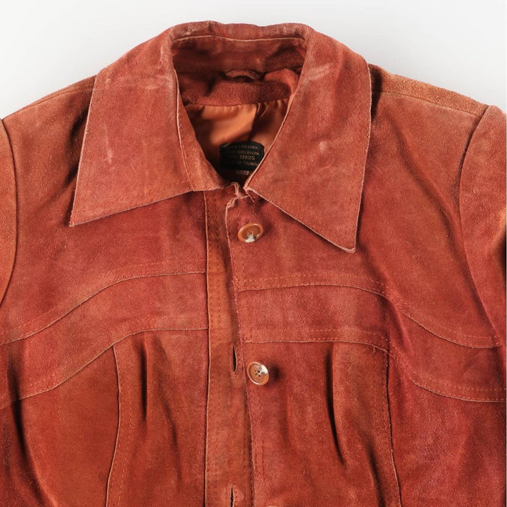 Suede leather jacket, women's size S Genuine suede leather orange type Vintage Second Hand