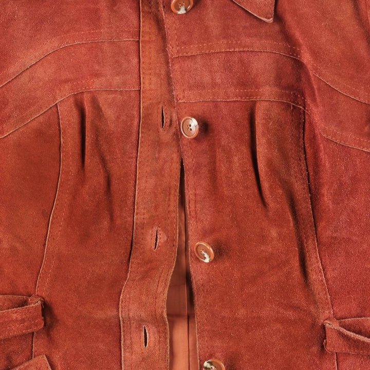 Suede leather jacket, women's size S Genuine suede leather orange type Vintage Second Hand