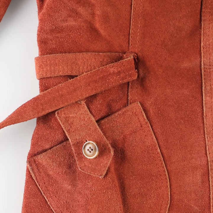 Suede leather jacket, women's size S Genuine suede leather orange type Vintage Second Hand